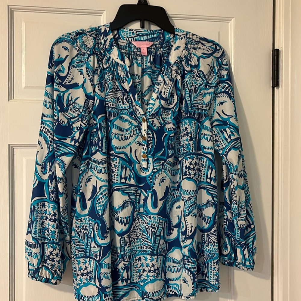 Lily Pulitzer size S silk Elsa blouse in elephant print